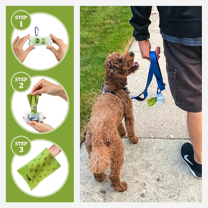 Pogi's Dog Poop Bag Holder & Dispenser, Unscented, Carabiner (15 Bags) | Fits standard refill rolls, clips to any leash, lightweight for daily walks - Image 8