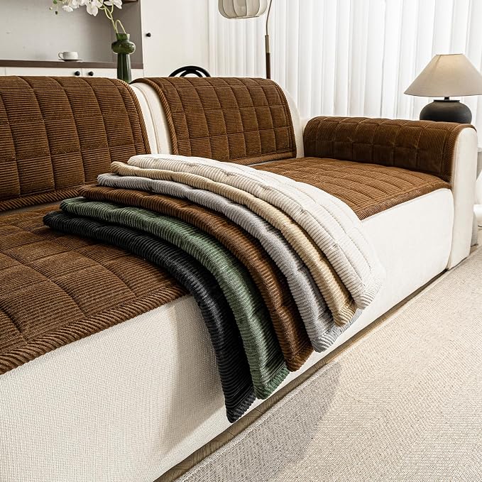 Couch Covers for Dogs, Non Slip Washable Pet Couch Covers for Sofa | 27.6”x94.5” Dark Brown Soft Velvet Sofa Covers for 4 Cushion Couch, Couch Protect Against Pet Hair, Scratches & Stains - Image 5