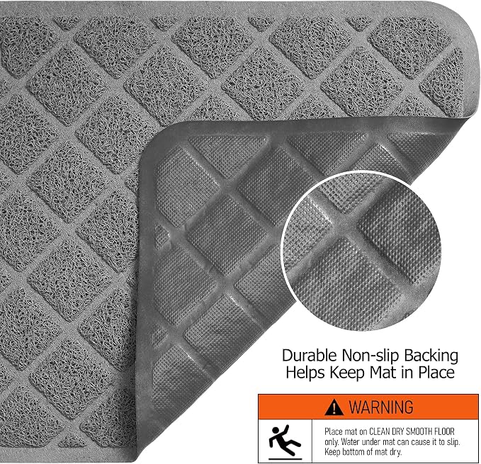 Conlun Cat Litter Mat Litter Trapping Mat, 24" x 17" Premium Durable PVC Grid Mesh with Scatter Control, Non-slip, Less Waste Cat Litter Box Mat, Grey 2 Pack - Image 5