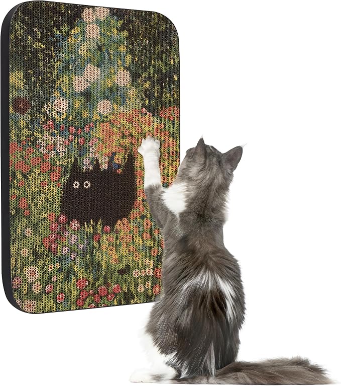 Cat Wall Scratcher, Art Cat Scratching Board for Indoor Cats | Wall Mounted Cat Scratch Pad, Water-Based Ink, Hook&Loop Strips, Floor or Wall Use, 16.7x11x1 Inch, Flower Garden by LESISSMER