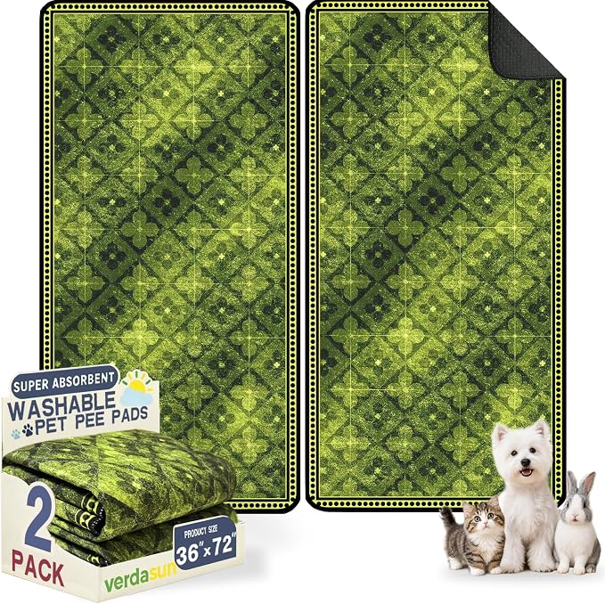 Washable Pee Pads for Dogs, Reusable Puppy Potty Training Pads, Ultra-Absorbent Thick Waterproof Leak-Proof Non-Slip Pads & Mat for Crate, Playpen, Floor, Whelping & Housebreaking , 2 Pack 36"x72" by Verdasun