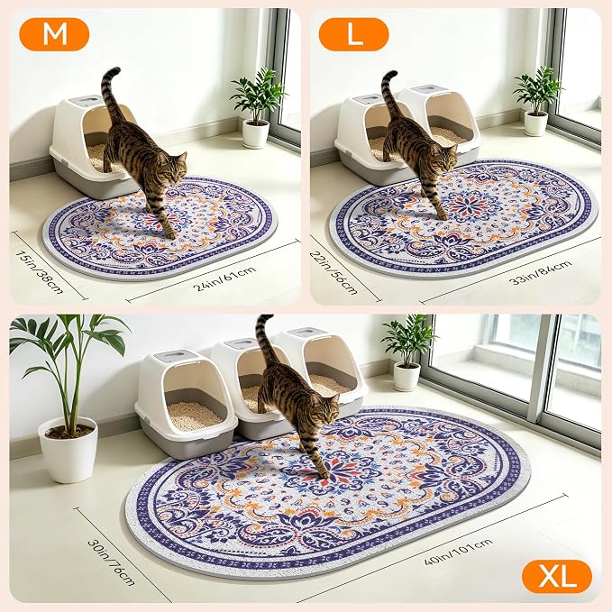 Cat Litter Mat, 40"x30" High Density PVC Litter Trapping Mat, Non-Slip, Waterproof & Urine-Proof Kitty Litter Catcher Mats, Soft on Kitten Paws, Easy to Clean, Cat Essentials Blue - Image 7