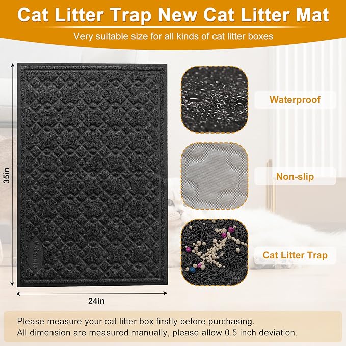Cat Litter Box Mat, 35" x 24" Large Kitty Litter Trapping Mat Keep Floor Clean, Litter Box Mat Scatter Control, Waterproof, Easy to Clean, Durable Large Size Litter Mats for Floor - Image 2