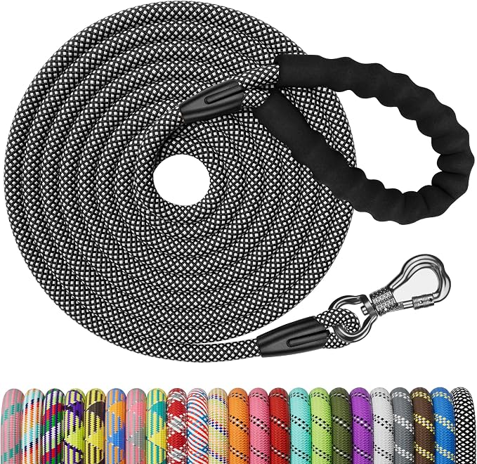 NTR 50FT Long Dog Leash - Black Rope with Swivel Lockable Hook and Comfortable Padded Handle - Dog Training Leash for Walking, Hunting, Camping, Backyard - Suitable for Small, Medium, and Large Dogs by NTR