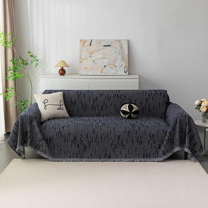 MYSKY HOME Couch Covers for 2 Cushion Couch Sofa, Chenille L Shape Sectional Couch Cover - Pet-Friendly, Machine Washable, Non-Slip Sofa Protector for Dogs, Kids, 71"x118", Navy - Image 2