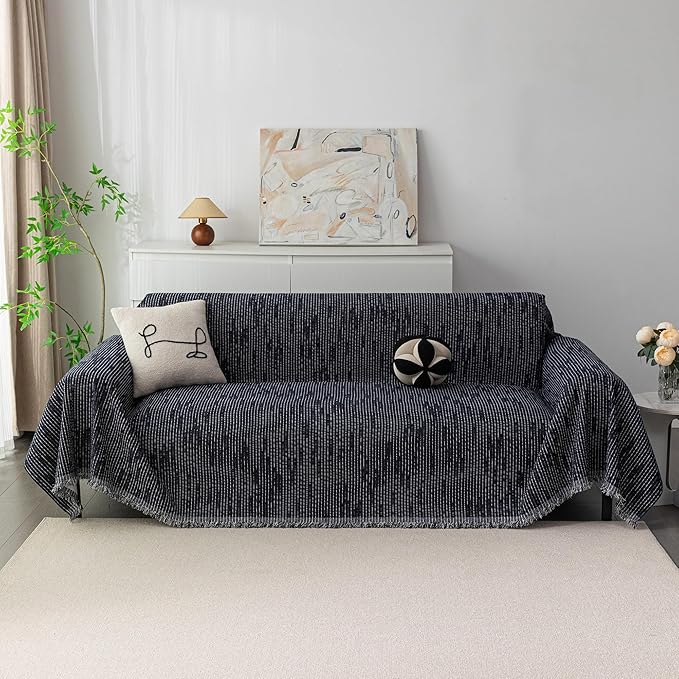 MYSKY HOME Couch Covers for 3 Cushion Couch Sofa, Sectional Couch Cover L Shape Chenille Couch Cushion Covers for Pets, Furniture Protector Cover for Dogs, Kids, 71"X150", Navy - Image 2
