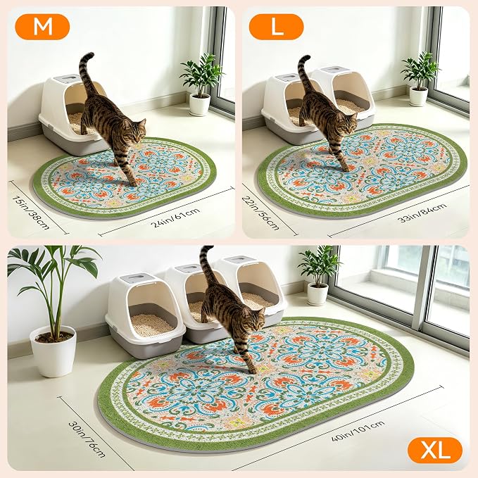 Cat Litter Mat, 33"x22" High Density PVC Litter Trapping Mat, Non-Slip, Waterproof & Urine-Proof Litters Catcher Mats, Keep Floor Clean, Soft on Kitten Paws, Cat Essentials Bean Green - Image 7