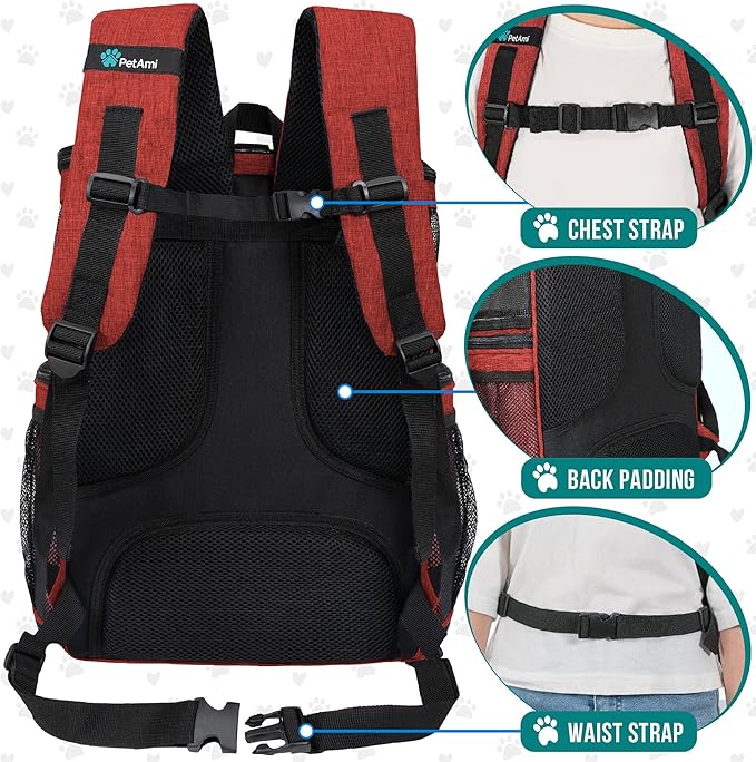 PetAmi Dog Backpack Carrier, Airline Approved 4-Way Entry Cat Backpack Carrier, Ventilated Mesh, Collapsible Pet Carrier for Small Puppy, Kitten, Hiking, Travel Car, Vet, up to 18 lbs, Red - Image 5