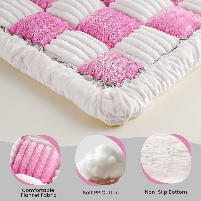HiPetpy Backseat Dog Bed Mat, Non-Slip Dog Bed for Car Back Seat, Soft & Cozy Dogs Blanket, Washable Travel Pet Mat Seat Protector for Cars, SUVs, Trucks (Pink/White, 51.1" L x 23.6" W x 1.5" Th) - Image 3
