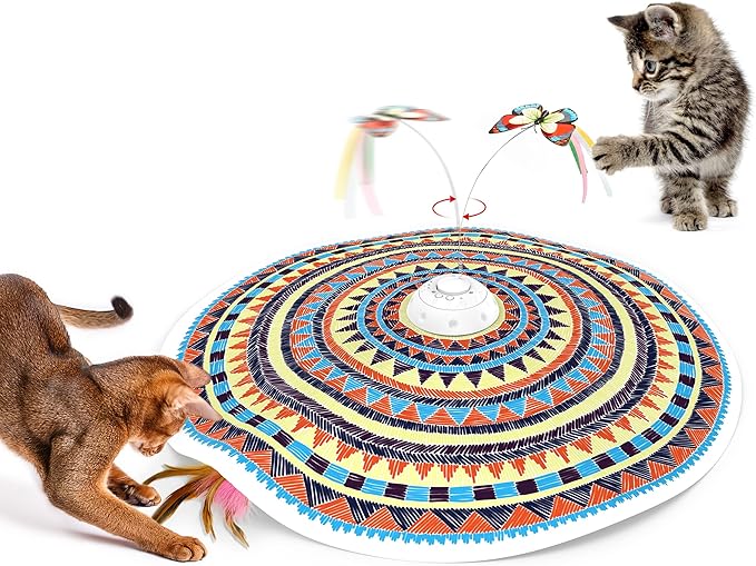 Potaroma Cat Toys Chargeable, 3in1 Hide and Seek, Interactive Fun | Automatic Fluttering Butterfly, Moving Feather, Kitten Wand, Indoor Kitty Exercise Kicker 22.8 Inch Cover for All Breeds by Potaroma