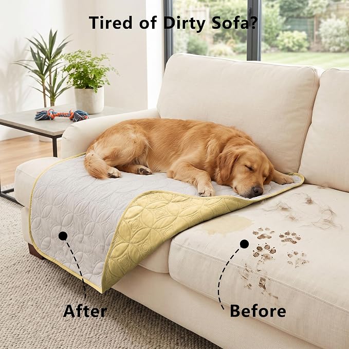 Waterproof Couch Cover for Dogs - Washable Pets Furniture Protector | TPU Leak-Proof Liner, Lightweight & Reversible, Fits Chair, Sofa, Bed, 82" x 102" , Sand/Cream - Image 2
