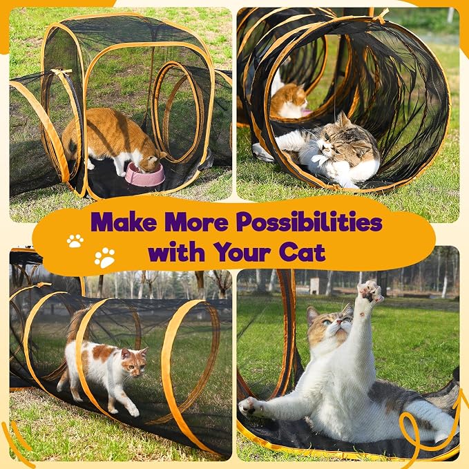 Outdoor Cat Enclosures with Tunnels, Rywell 10FT Cat Tunnel Outdoor with Cube, Portable Cat Playpen and Catio with Carry Bag for Multiple Cats - Image 8
