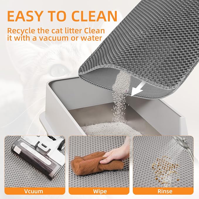 Cat Litter Mat 47"x33" Urine-Proof XL Litter Mat for Litter Box Mat | Large Double Layer Honeycomb Cat Mat, Soft kitty Cat Litter Trapping Mat, Easy Clean Rinse with Water Litter Trapping Grey - Image 3