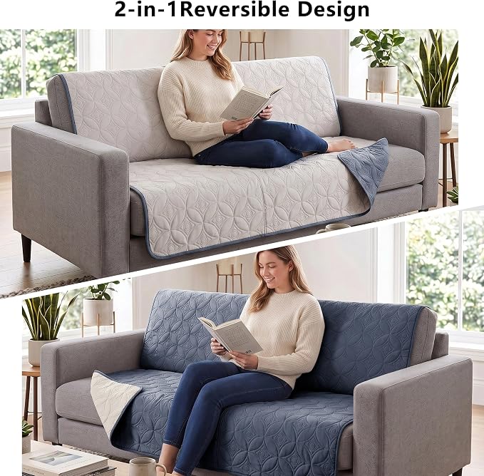Waterproof Couch Cover for Dogs - Washable Pets Furniture Protector | TPU Leak-Proof Liner, Lightweight & Reversible, Fits Chair, Sofa, Bed, 82" x 82" , Blue/Cream - Image 4