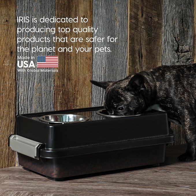 IRIS USA Elevated Dog Bowls 6" H, up to 5 lb Storage, Black, Made in USA | Comes with 4 Stainless Steel Bowls (16 oz), Elevated Feeder, Reduce Strain, Perfect for Camping & Outdoors - Image 4