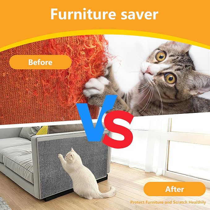 Cat Scratch Pad for Wall, Scratch Furniture Protector(39.3”×15.8”) | Cuttable and Adhesive Cat Scratching Mat, Fun Interactive Scratcher (Light Gray) - Image 4
