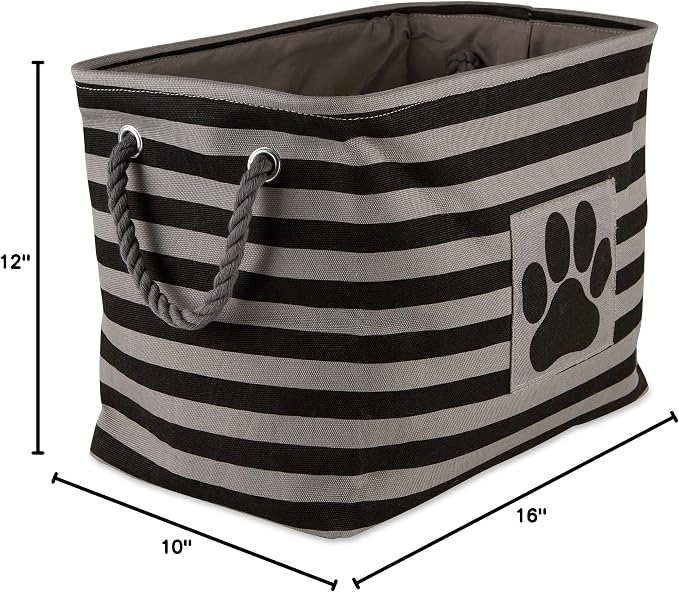Bone Dry 5743 Pet Storage Collection Striped Paw Patch Bin, Medium Rectangle, Black - Image 3