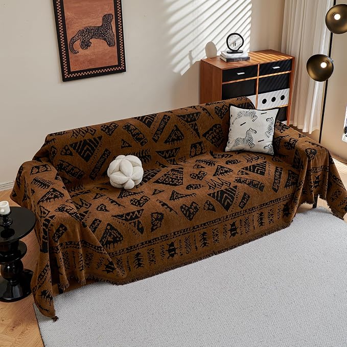 MYSKY HOME Boho Couch Cover Sofa Covers, Couch Covers for 2-3 Cushion Couch Sofa, Chenille L Shape Sectional Couch Cover- Pet-Friendly, Machine Washable, Sofa Protector for Kid, 71"x118", Coffee - Image 8
