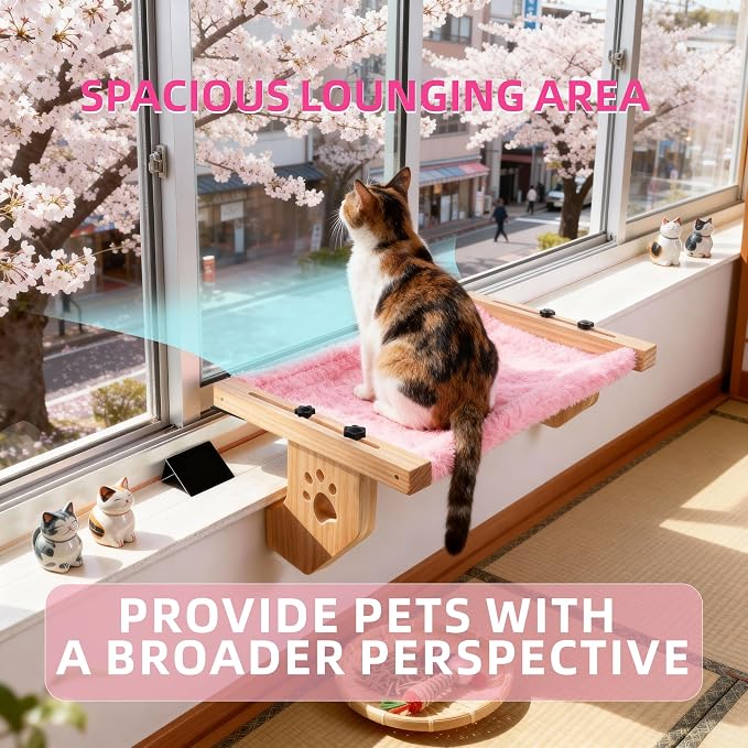 ESPETS Wooden Cat Window Hammock for Large Cats, White Kitten Window Perch | Solid Wood Window Ledge Perch, Sturdy Large Size Shelves, Soft Thick Removable Cushion, Easy Assemble Adjustable, Hold 50LBS - Image 6