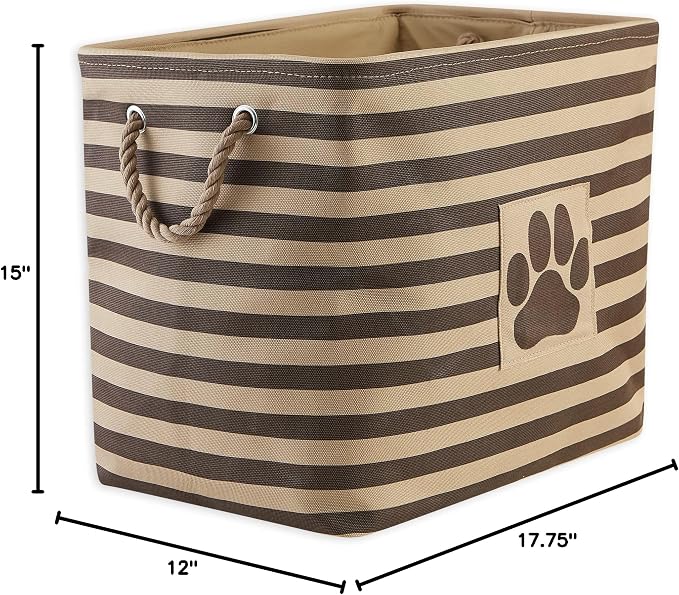 Bone Dry Pet Storage Collection Striped Paw Patch Bin, Large Rectangle, Brown - Image 6
