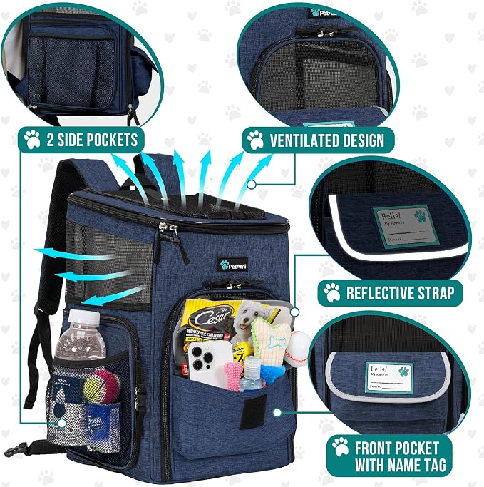 PetAmi Dog Backpack Carrier, Airline Approved 4-Way Entry Cat Backpack Carrier, Ventilated Mesh, Collapsible Pet Carrier for Small Puppy, Kitten, Hiking, Travel Car, Vet, up to 18 lbs, Navy Blue - Image 4