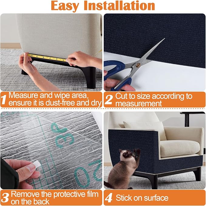 Cat Scratch Furniture Protector - 40" x 17" Trimmable Self-Adhesive Cats Claws Scratch Pads, DIY Cat Climbing Couch Protector for Scratch Post Cat Tree Replacement Indoor (Dark Blue) - Image 5