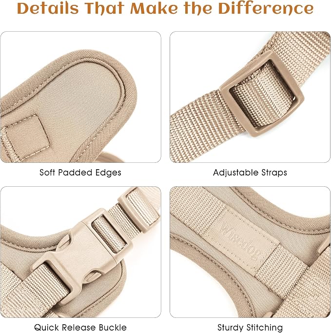 Wisedog Lightweight No Pull Dog Harness, Sand Color, Large | Air Mesh, 3 Clips, Adjustable, No Choke Design, Ideal for Walking Training - Image 3