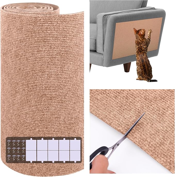 15.7'' x 78.7'' Cat Scratch Furniture Protector Cat Wall Scratcher Mat AdhesiveTrimmable Cloth Couch Anti-Scratch Cover DIY Climb Couch Protector from Claws, Replacement Pads，Beige by Unknown