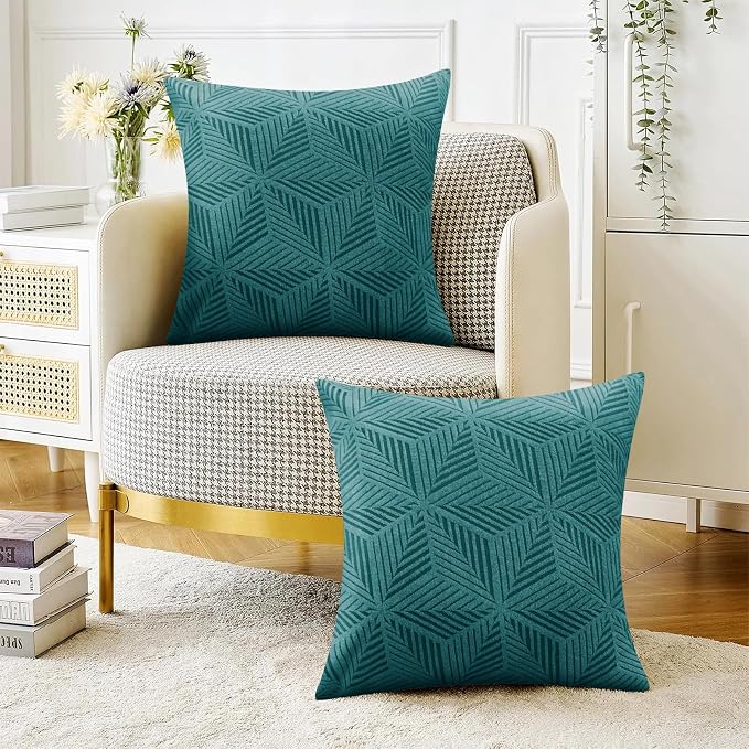 YEMYHOM Pack of 2 Throw Pillow Covers 18 x 18 Inch High Stretch Jacquard Pillowcase for Couch Sofa Living Room Home Decor, Peacock Blue - Image 2