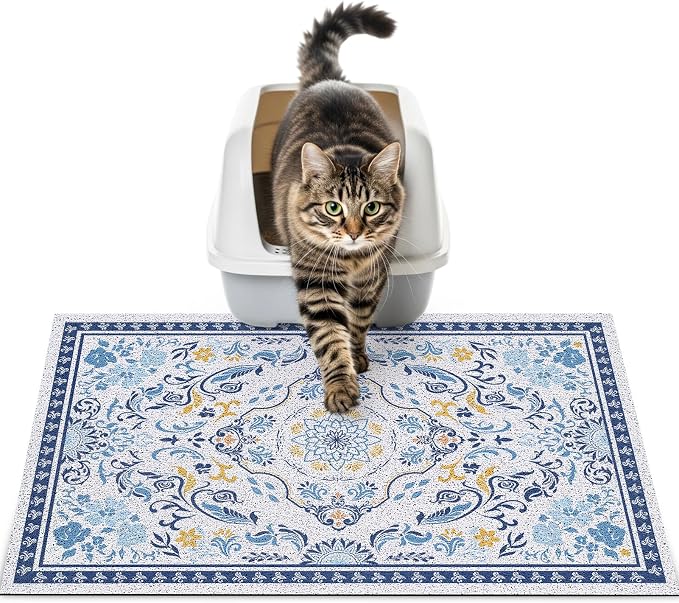 24"x15" Cat Litter Mat Waterproof Non-Slip Litter Trapping Pad | Soft Mesh Litter Box Mat With A Decorative Pattern Captures Scatter Effectively To Keep Floors Clean And Tidy by Hedgeink