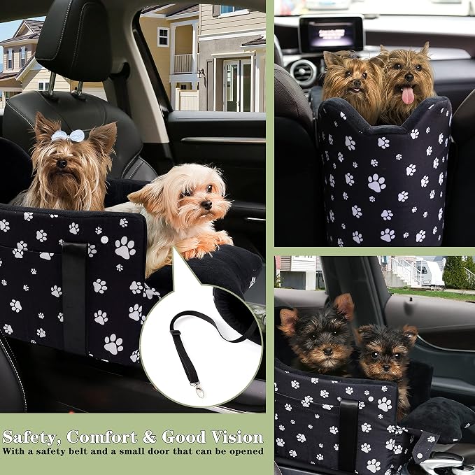 Center Console Dog Car Seat for Medium Dogs, Black | Anti-Collapse Armrest Booster, Soft Cushion, Safety Belt - Image 7