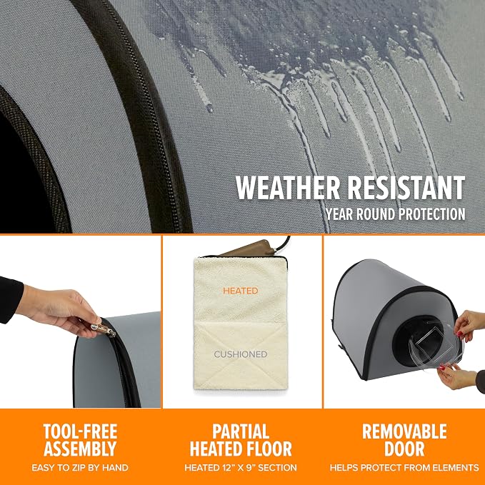 K&H Heated Cat House, Thermo Mod Kitty Shelter Outdoor, Safety Listed, 25W | Heated Cat House for Outside, Weatherproof Shelter for Ferals, Insulated with Smart Thermostat, Washable Cover, Gray - Image 3