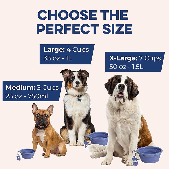 Bonza Collapsible Dog Bowls - Medium 25 oz, Dog Travel Accessories, Silicone Portable Dogs Bowl & Water Dish with Reinforced Rim & Carabiner for Hiking, Camping, and Car Trips, Periwinkle - Image 3