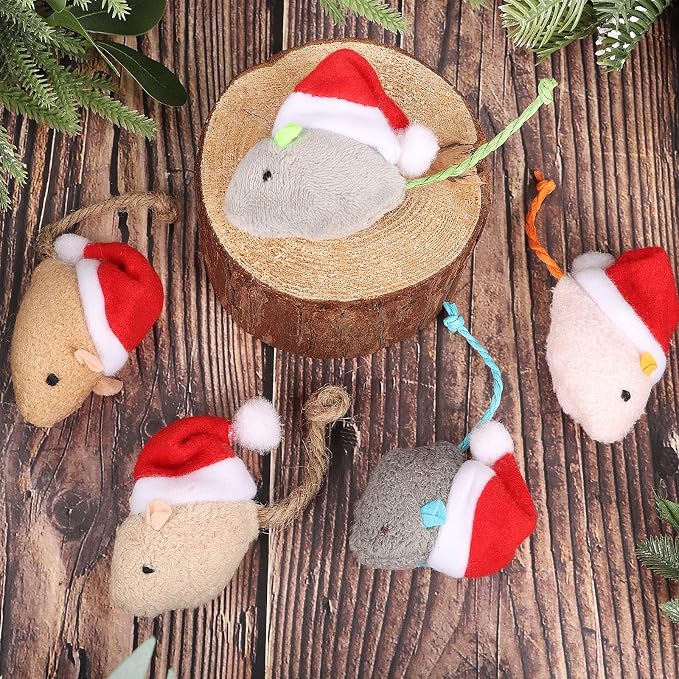 FOIMAS 6pcs Christmas Catnip Toys,Xmas Cat Toys Plush Mouse Interactive Chew Bite Toys for Cat Kitten Indoor - Image 4