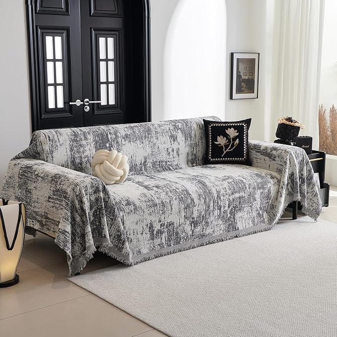 MYSKY HOME Couch Cover for Sectional Sofa Set Abstract Geometric Furniture Sofa Cover Washable for Dog Cat Pet Couch Cover 3 Seat Sofa Chenille Couch Protector Multi Use Couch Covers Blanket,91" X150" - Image 2