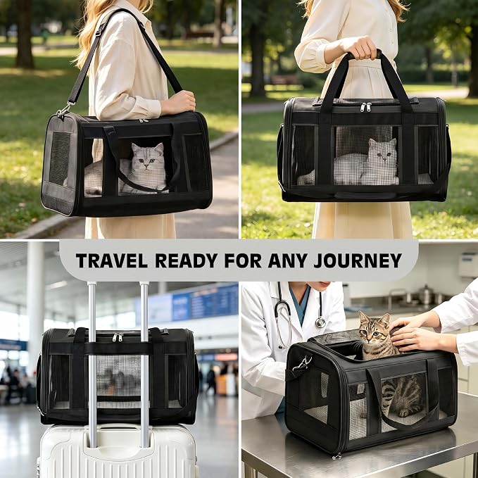 Extra-Large Cat Carrier, Soft-Sided Collapsible Pet Carrier up to 22 lbs | Dog Carrier with Breathable Mesh, Spacious Interior for Big/Medium Cats and Small Dogs, Car Travel Vet Visit - Image 8