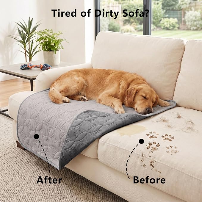 Waterproof Couch Cover for Dogs - Washable Pets Furniture Protector | TPU Leak-Proof Liner, Lightweight & Reversible, Fits Chair, Sofa, Bed, 82" x 82" , Lightgrey/Darkgrey - Image 2