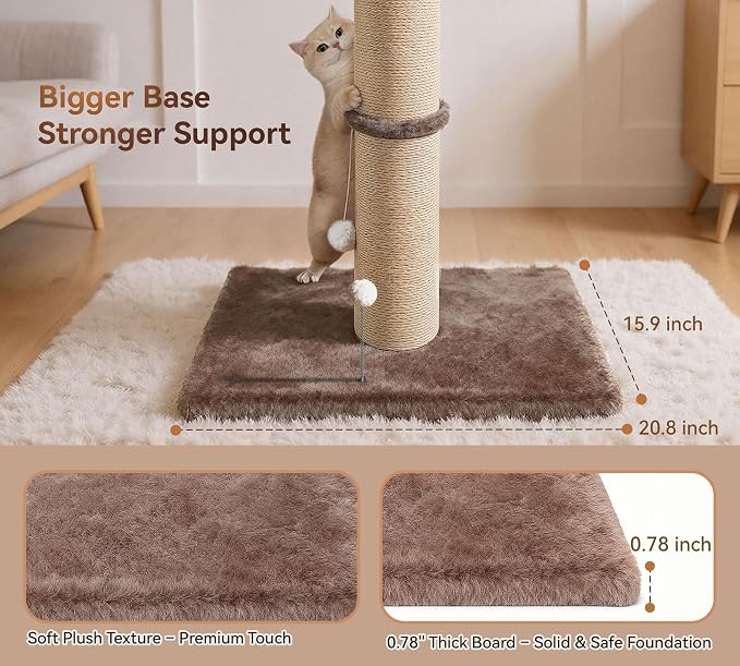 5-Inch Sisal Cat Scratching Post, 36" Tall Scratch Tower, Brown | 6.5" Top Perch, 20.8×15.9" Stable Base, Durable Scratcher, For Indoor Cats - Image 4
