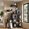 Hey-brother Cat Tree Tower with 3 Condos, Step Climbing Pathway MPJ081G | 74.8 Inches Scratching Post with 3 House, Hammock, Large Basket, Cozy Bed, Sisal Board, Toys for Big Indoor Cats, Smoky Gray by Hey-brother