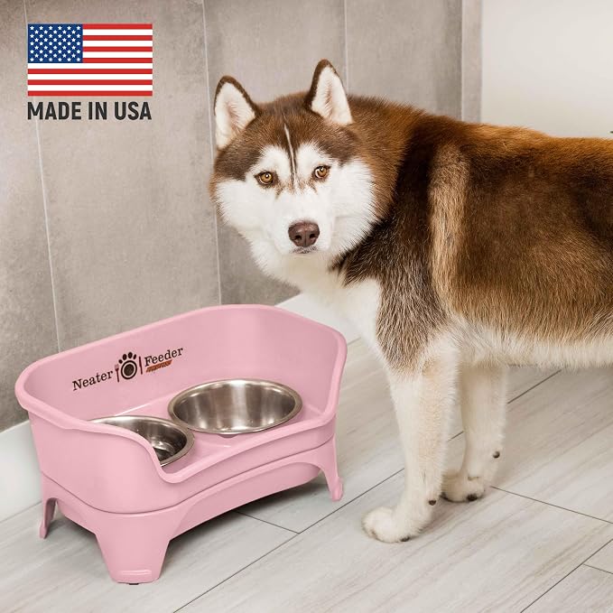 Neater Feeder - Express Model w/Slow Feed Bowl - Mess-Proof Dog Bowls (M/L, Pink) Made in USA – Elevated, No Spill, Non-Tip, Non-Slip, Raised Stainless Steel Food/Water Pet Bowls Aid Digestion - Image 2