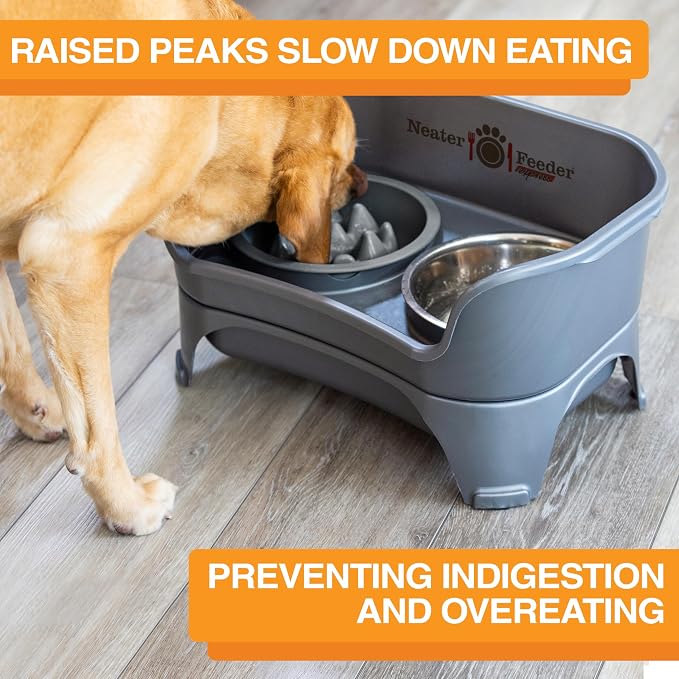 The Niner Slow Feed Bowl - Raised Peaks Slow Down Pets Eating - Fits Elevated Feeders Including Neater Feeder Large Sizes - Gentle on Teeth and Gums - Holds up to 2 Cups (Gunmetal Grey) - Image 3