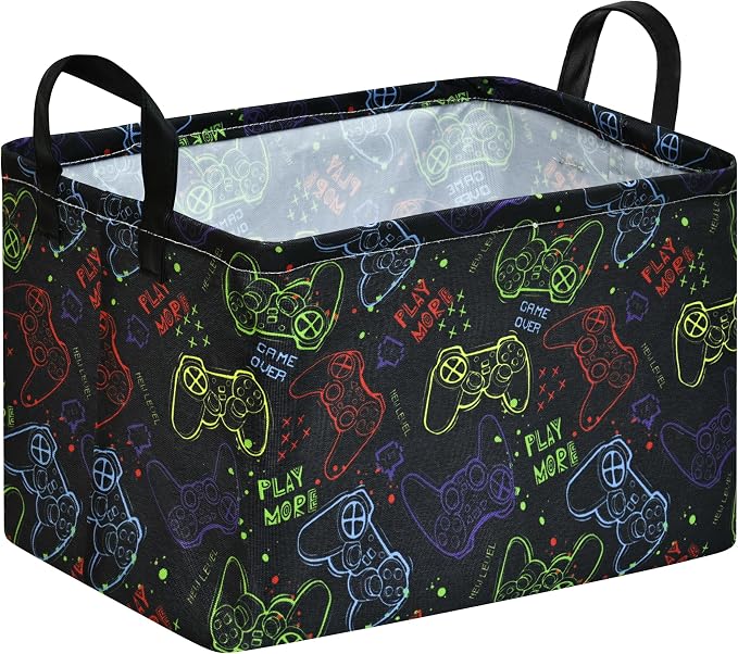 MAIZMZ Game Controller Storage Bin, Waterproof Linen Laundry Basket with Handles for Game Room Bed, Gifts,Toys by Unknown