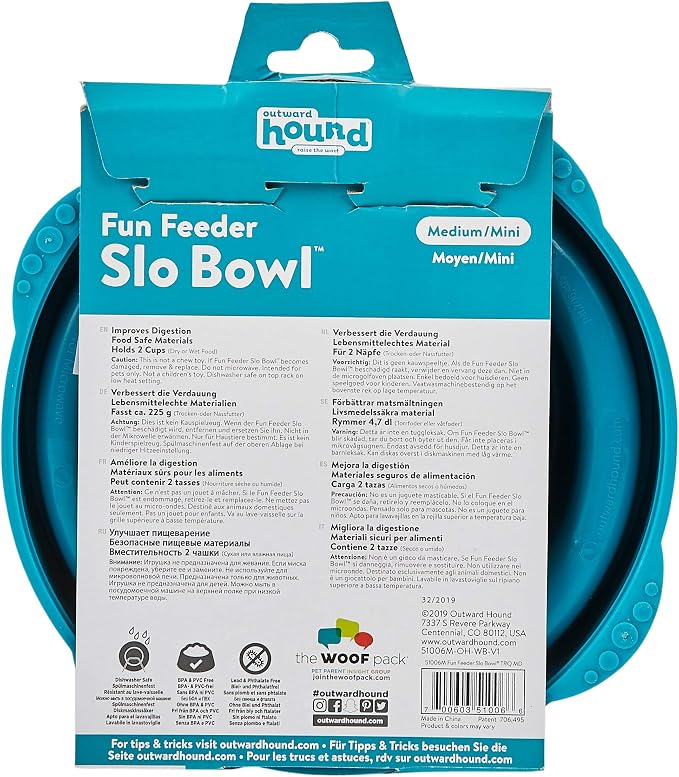 Outward Hound Fun Feeder Slo Bowl – Medium 2‑Cup Capacity,Slow Feeding,Small to Medium Dogs & Cats,Non-Slip,Turquoise,Drop Pattern,(Pack of 12) - Image 3