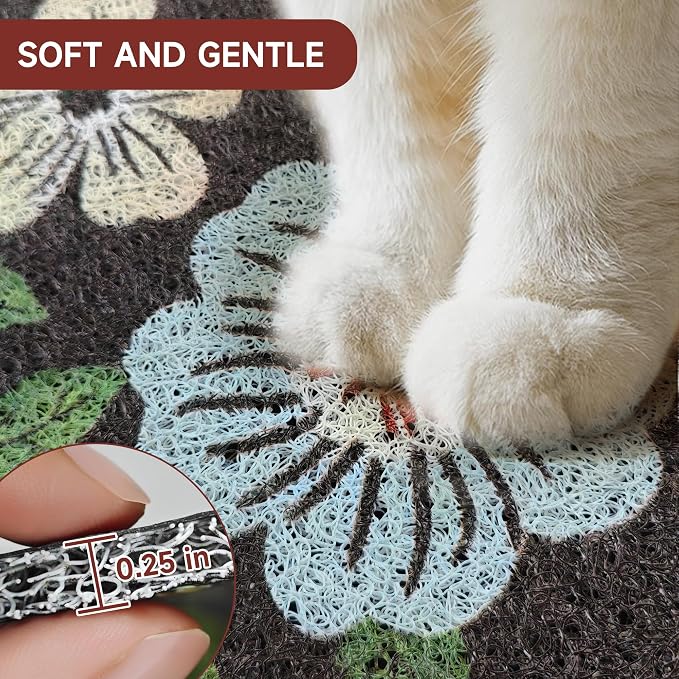 Cat Litter Mat,35"x23" Large Cute Litter Box Mat,Traps 100% Litter | Easy Clean for Scatter Control, Soft on Kitty Paws, Bohe cat food mat,Waterproof Urine Protection, Non-Slip, decor litter mat - Image 5