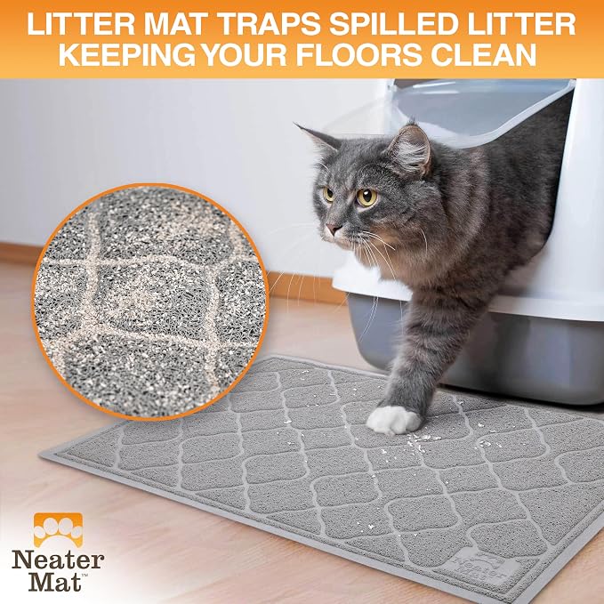 Neater Pets Neater Mat Cat Litter Mat, Thick & Durable Cat Mat for Litter Box, Trapper Pad Catches Mess to Protect Indoor Floors, Soft on Kitty Paws, Anti-Skid Grip Backing, Easy to Clean, Grey - Image 2