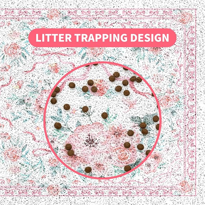 Cat Litter Mat 33" x 22" for Litter Box, Non-Slip Washable Floor Mat with Litter Trapping Design, Scatter Control for Cats and Kittens, Pink - Image 7