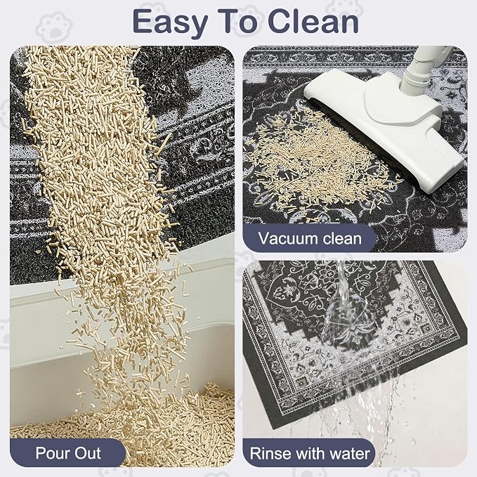Glittme Cat Litter Mat, 47"x35" Non-Slip Washable Trapping Mat for Cats | Litter Trapping Mat With Thick PVC Coil To Catch Scatter, Soft On Paws And Waterproof Bottom To Protect Floors - Image 3