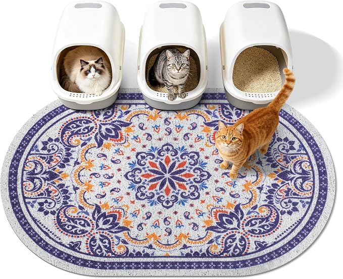 Cat Litter Mat, 40"x30" High Density PVC Litter Trapping Mat, Non-Slip, Waterproof & Urine-Proof Kitty Litter Catcher Mats, Soft on Kitten Paws, Easy to Clean, Cat Essentials Blue by Yigerlee