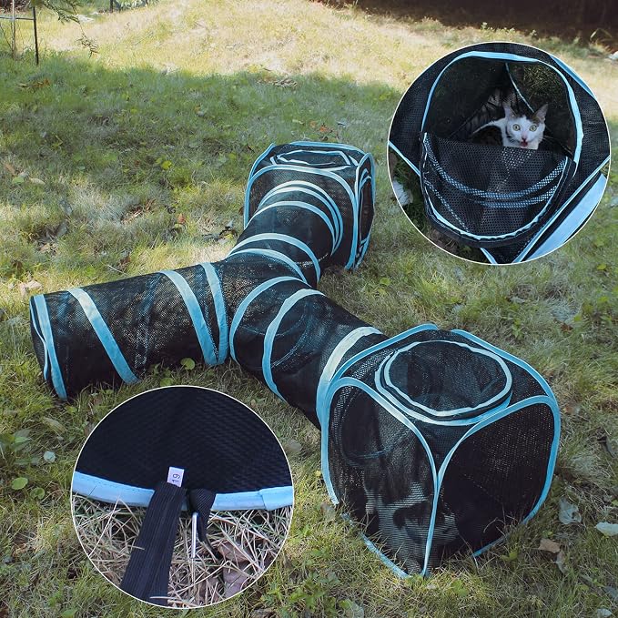 INTURN Cat Furniture Tent for Indoor and Outdoor Playpen Portable Cat Tunnels, Outdoor Kennel (2 Cube + 3-Way Tunnel) - Image 2