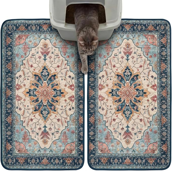 Hompet Cat Litter Mat 2 Pack, 18x28 Machine Washable Trapping Mats for Cats, Super Absorbent & Urine-Proof Cat Litter Box Mat for Floor, Waterproof & Non Slip Kitty Litter Rug by Hompet